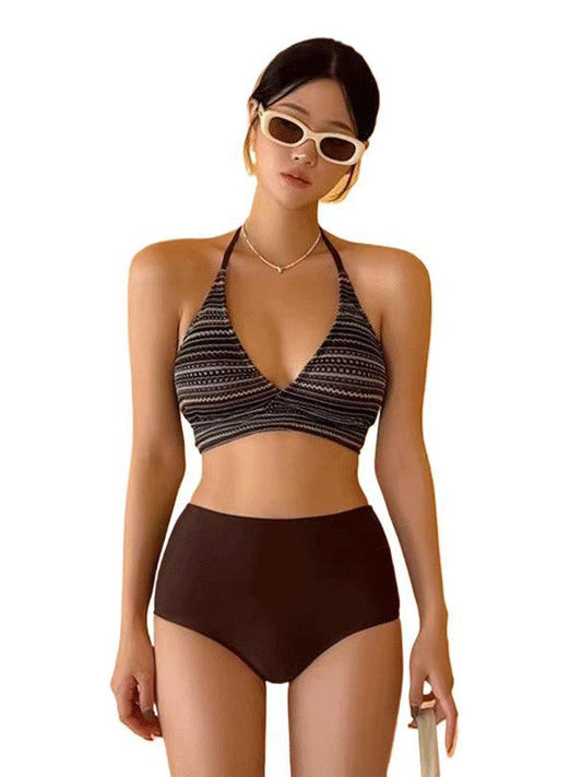 Textured Halter Neck Bikini Set | High-Waist Bottom Swimwear for Women