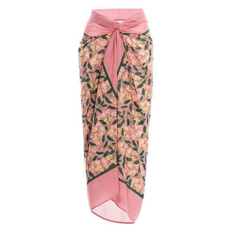 Pink Floral One-Piece Swimsuit with Wrap Sarong