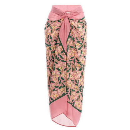 Pink Floral One-Piece Swimsuit with Wrap Sarong