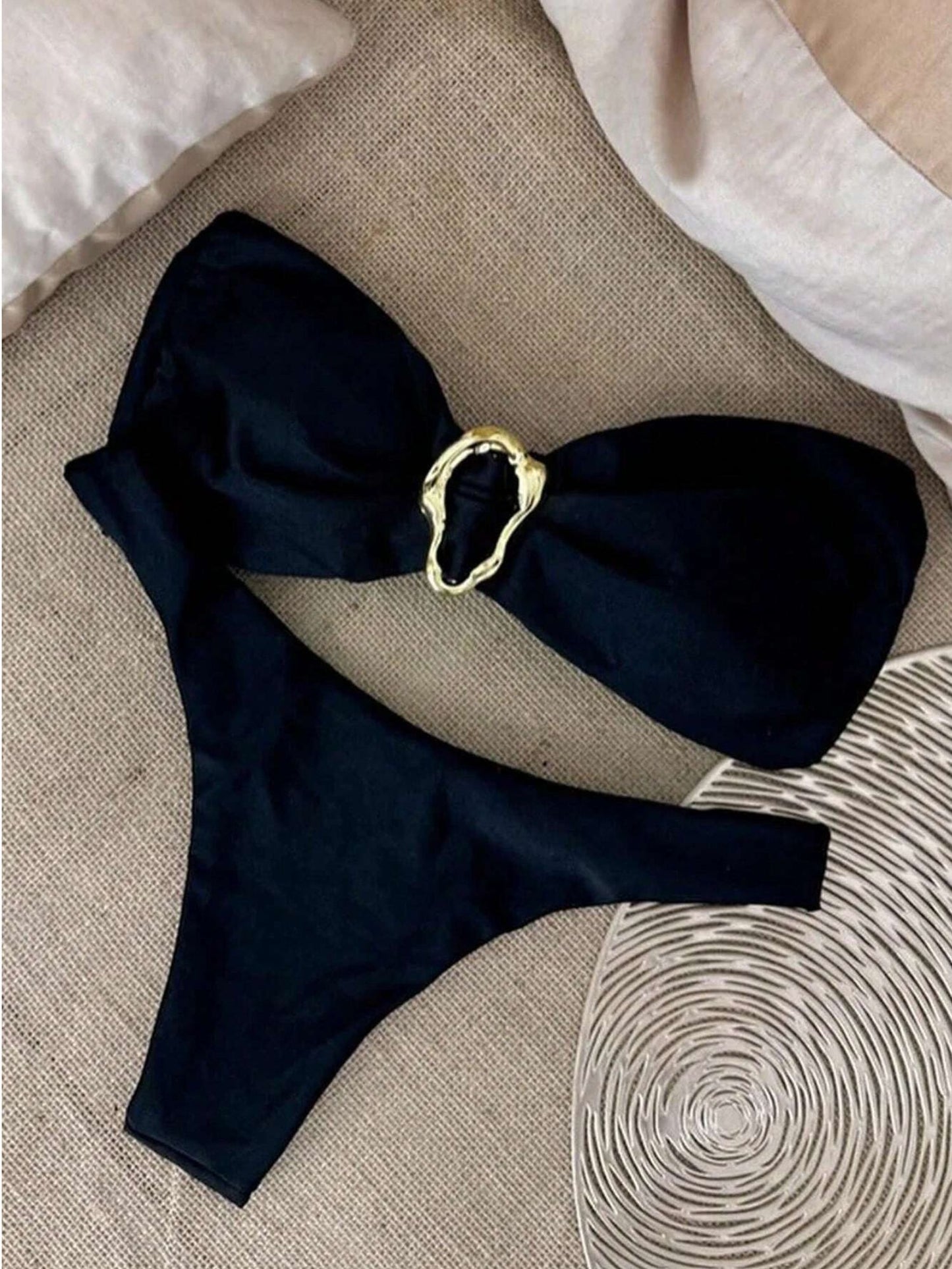 Noir Gold Accent Bikini Set