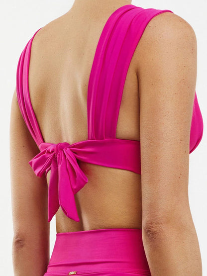 Fuchsia Plunge High-Waist Bikini Set