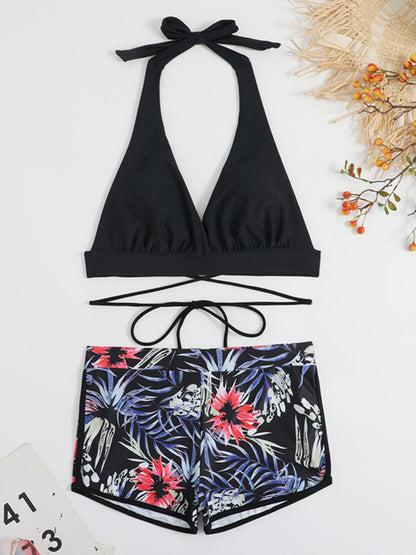 Midnight Tropics Halter Swim Set
