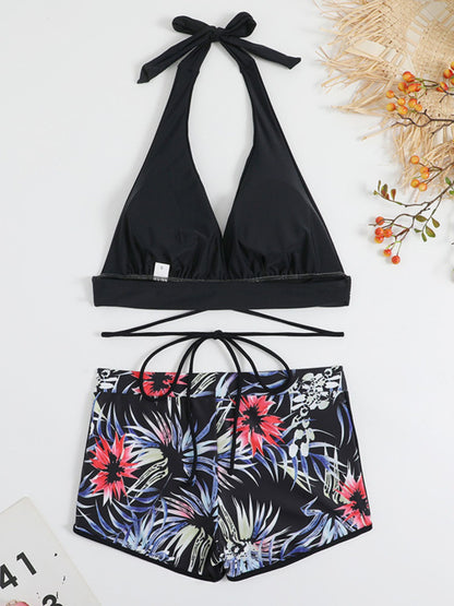 Midnight Tropics Halter Swim Set
