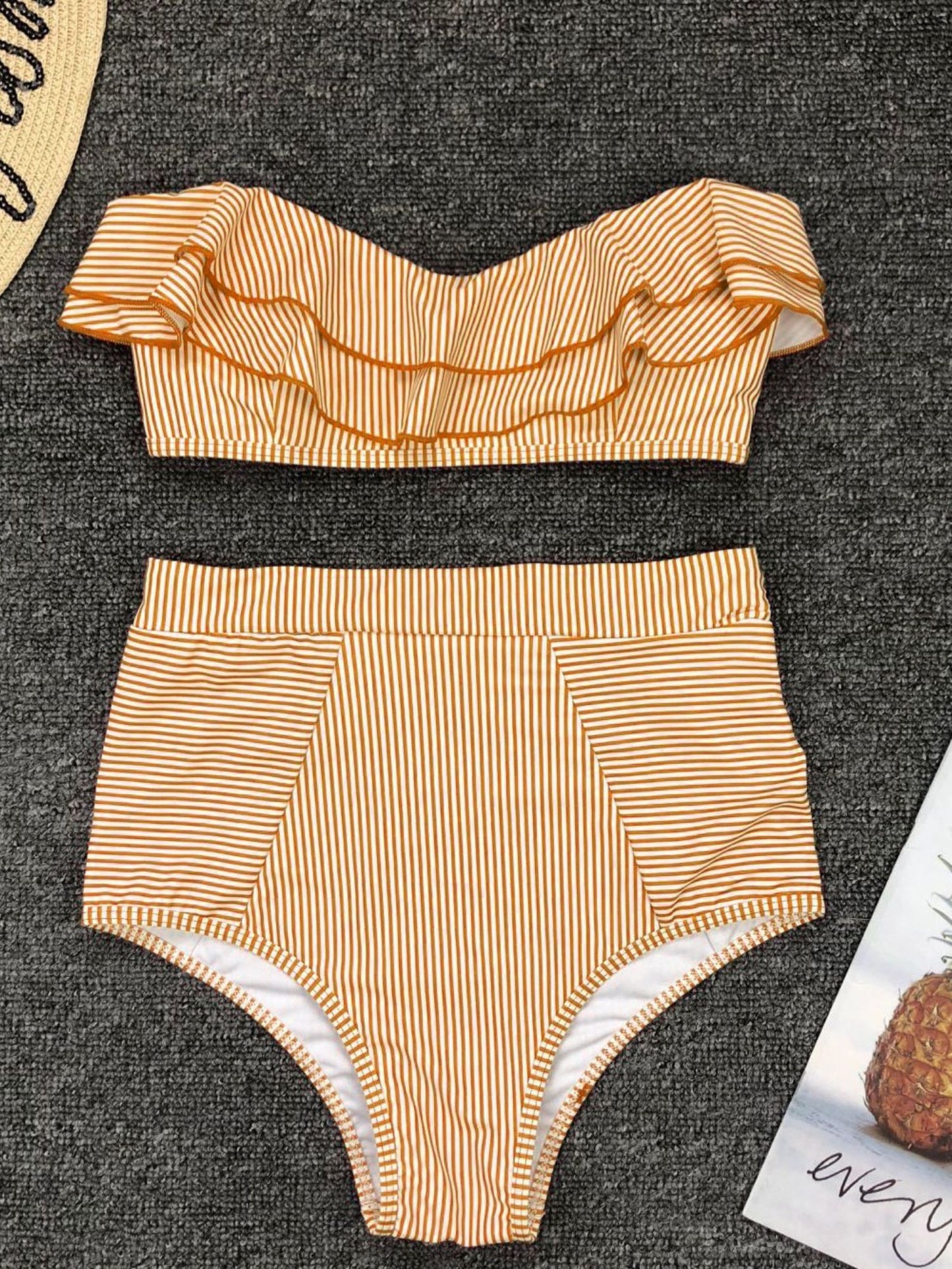 Ochre Yellow Ruffle Bandeau Bikini Set