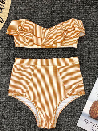 Ochre Yellow Ruffle Bandeau Bikini Set