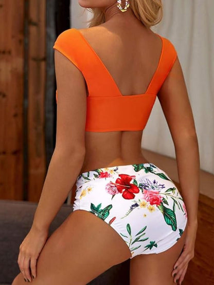 Orange Off-Shoulder Twist Bikini Set