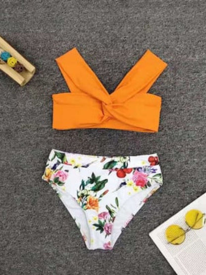 Orange Off-Shoulder Twist Bikini Set
