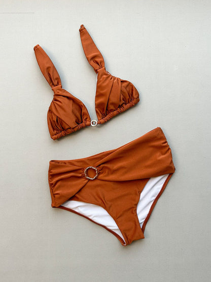 Chocolate Brown Ring Detail Bikini Set