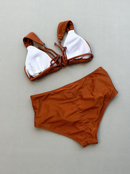 Chocolate Brown Ring Detail Bikini Set