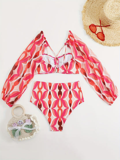 Pink Retro High-Waist Bikini Set