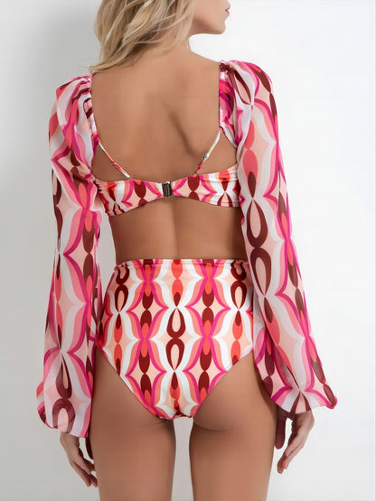 Pink Retro High-Waist Bikini Set