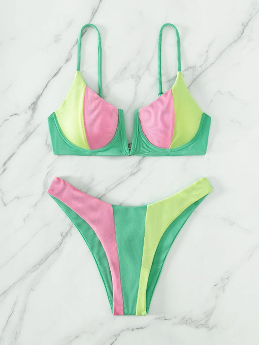 Sorbet Colourblock Ribbed Bikini Set