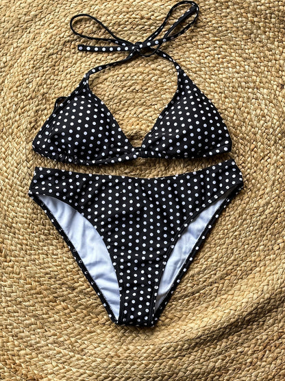 Midnight Polka Dot Triangle Bikini Set