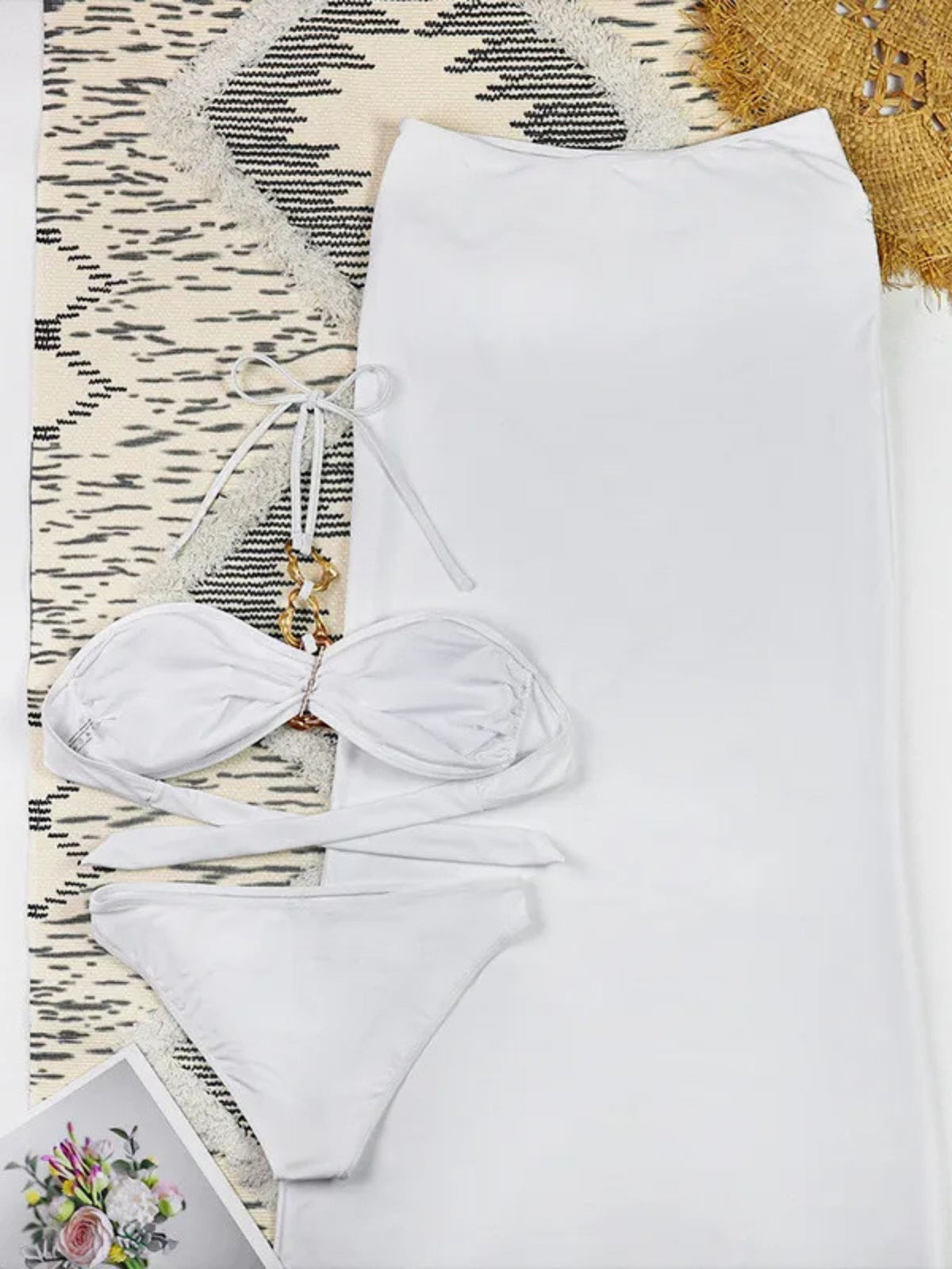 White Halter Bikini & Maxi Skirt Set
