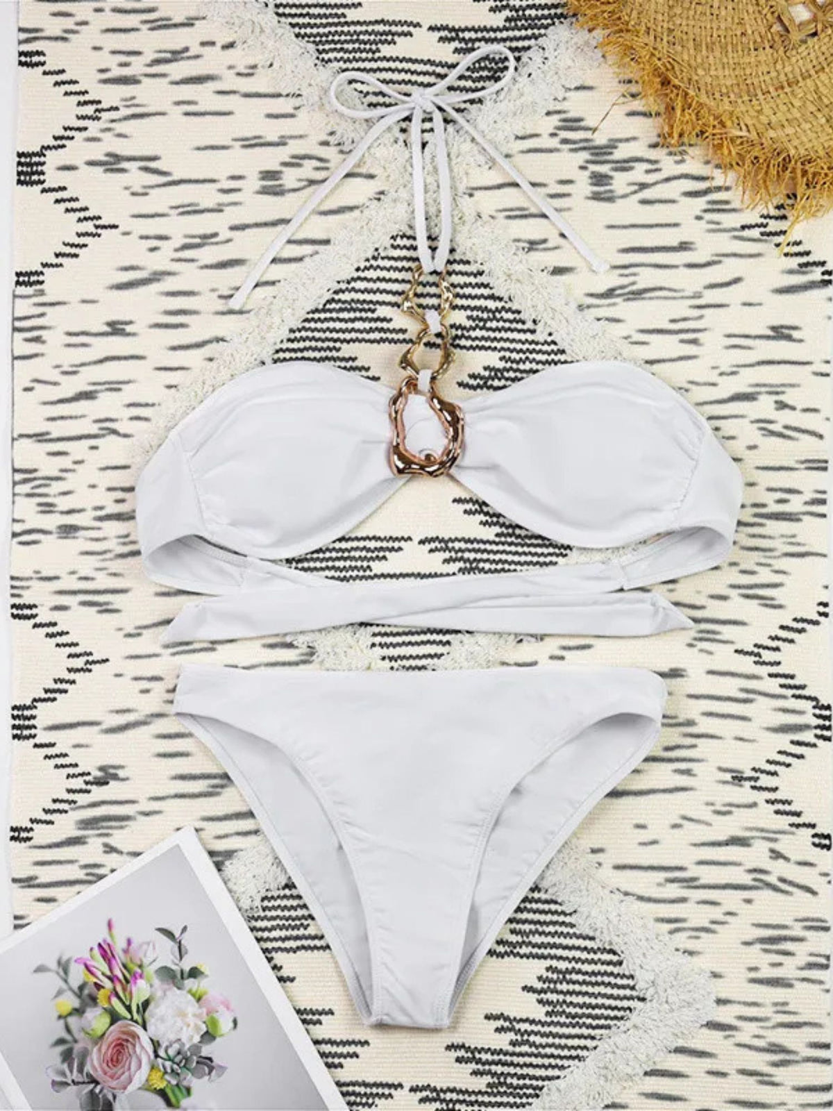 White Halter Bikini & Maxi Skirt Set