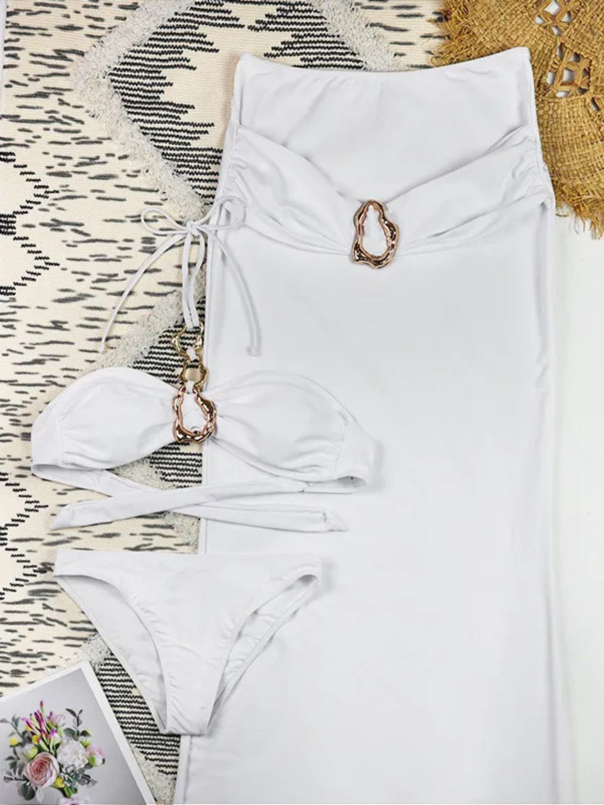 White Halter Bikini & Maxi Skirt Set