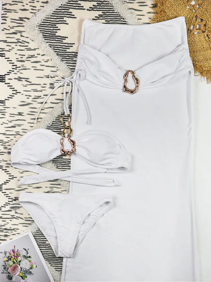 White Halter Bikini & Maxi Skirt Set