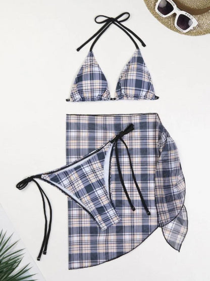 Grey Plaid Triangle Bikini Set