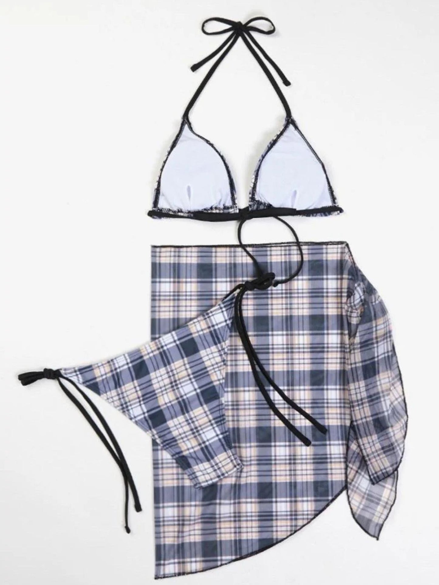 Grey Plaid Triangle Bikini Set