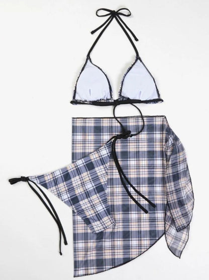 Grey Plaid Triangle Bikini Set