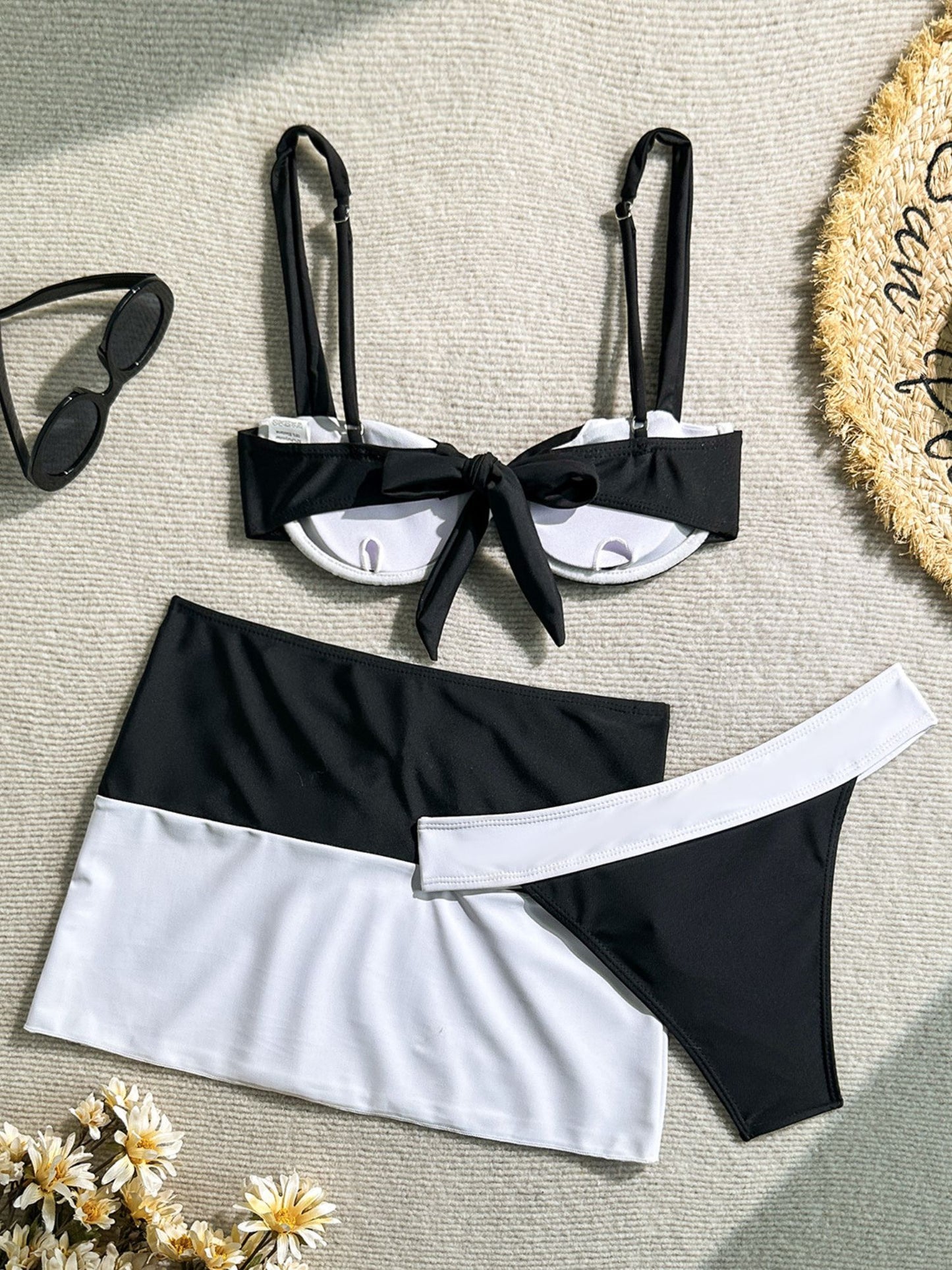 Black & White Bikini Set With Skirt