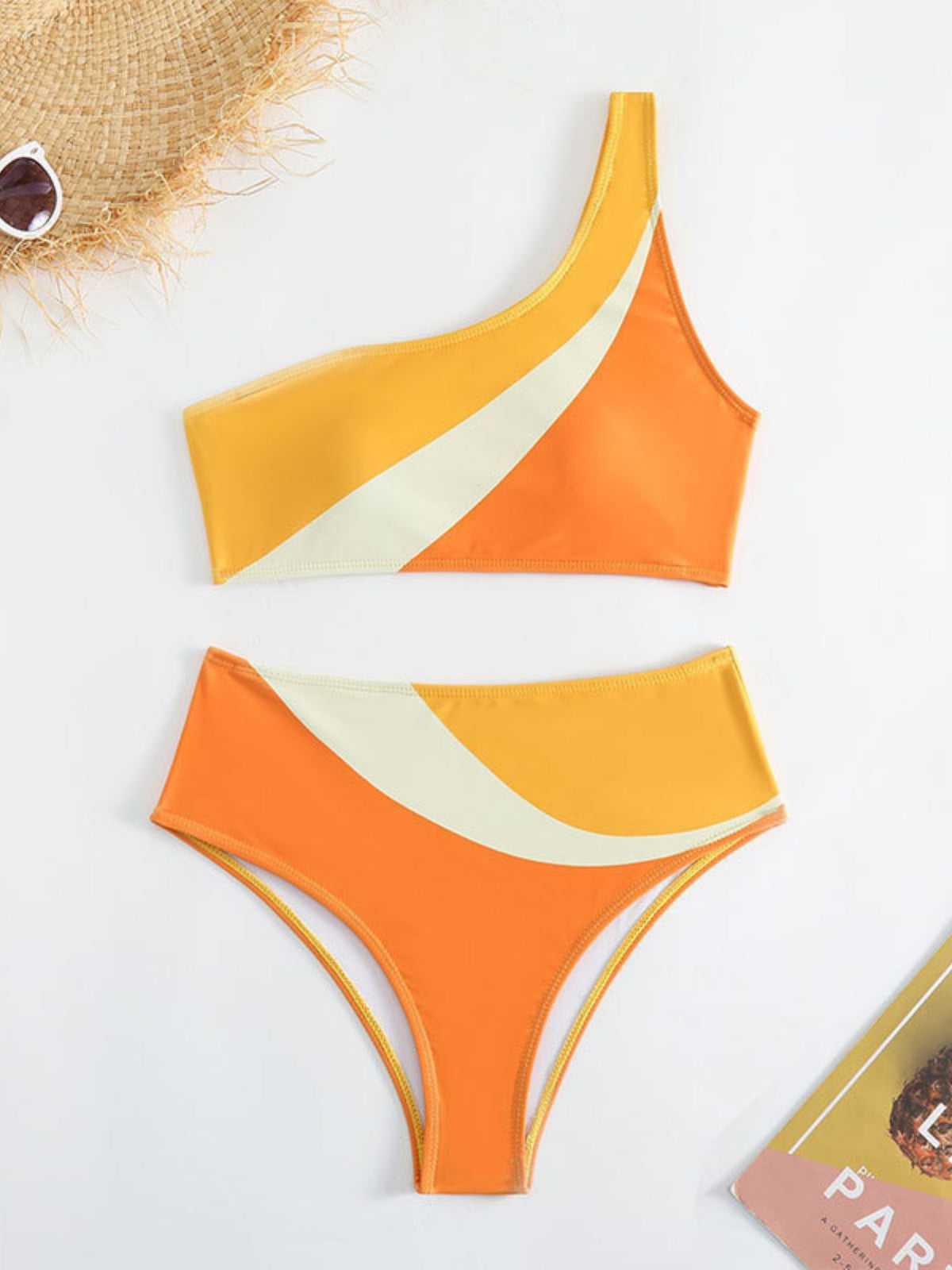 Sunset One Shoulder Colourblock Bikini Set