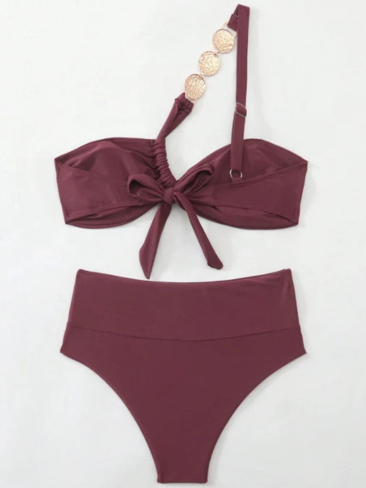 Aubergine One Shoulder Bandeau Bikini Set