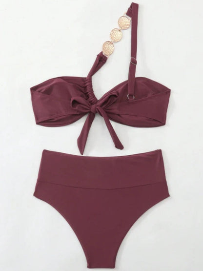 Aubergine One Shoulder Bandeau Bikini Set