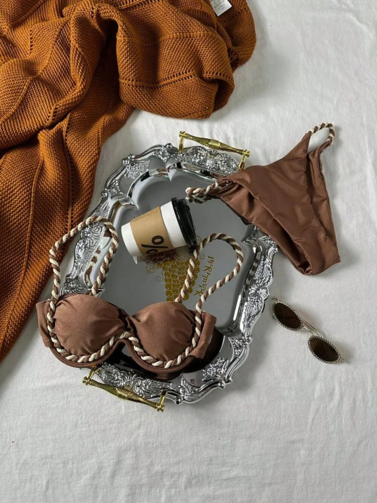 Mocha Rope Strap Bikini Set