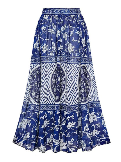 Boho Blue Bikini Set With Maxi Sarong