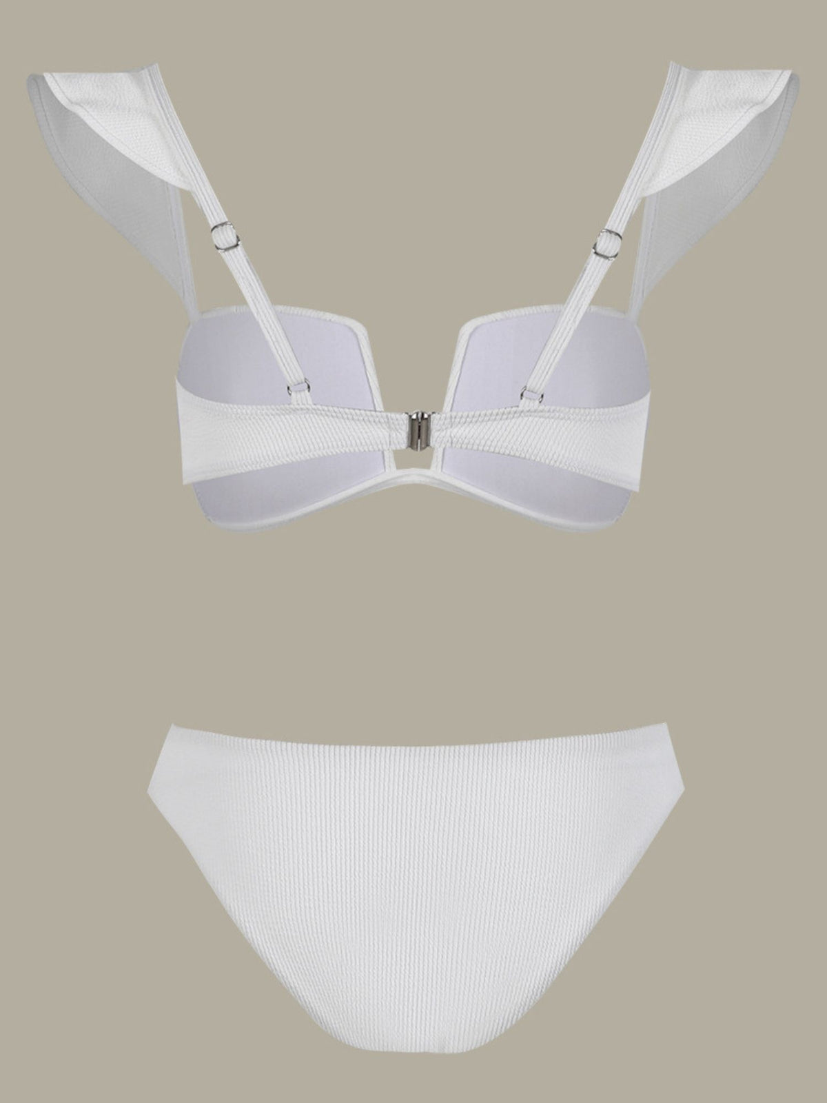 White Sculpted Bikini Set with Lace Flared Pants