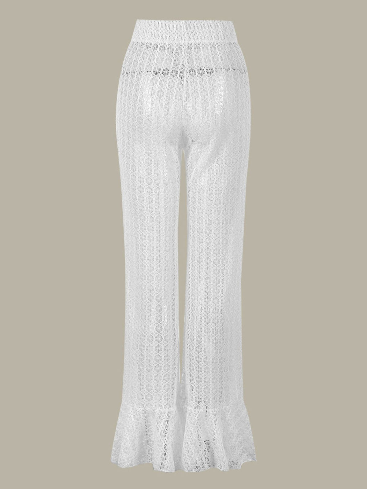 White Sculpted Bikini Set with Lace Flared Pants