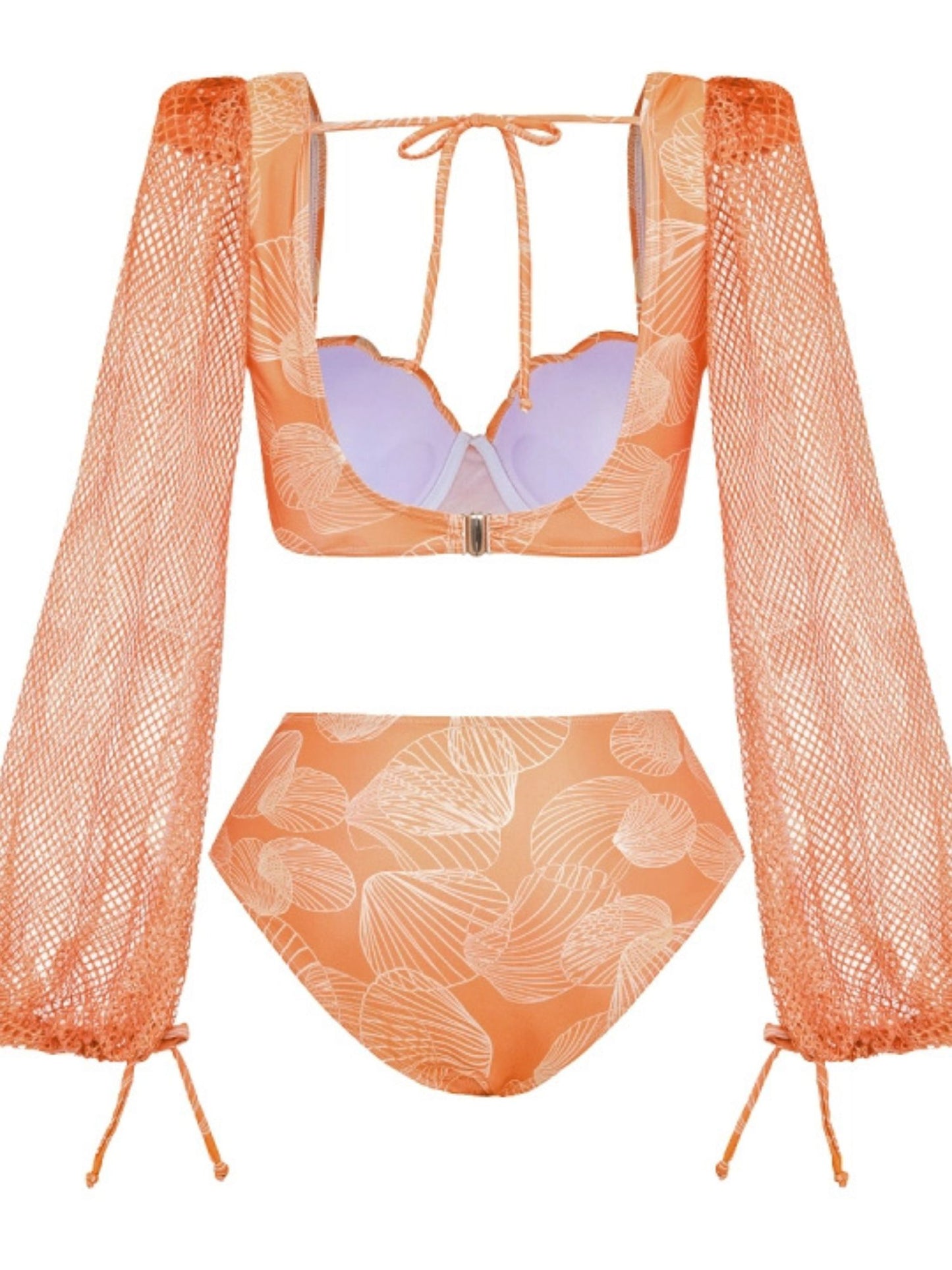 Peach Shell Bikini Set With Skirt