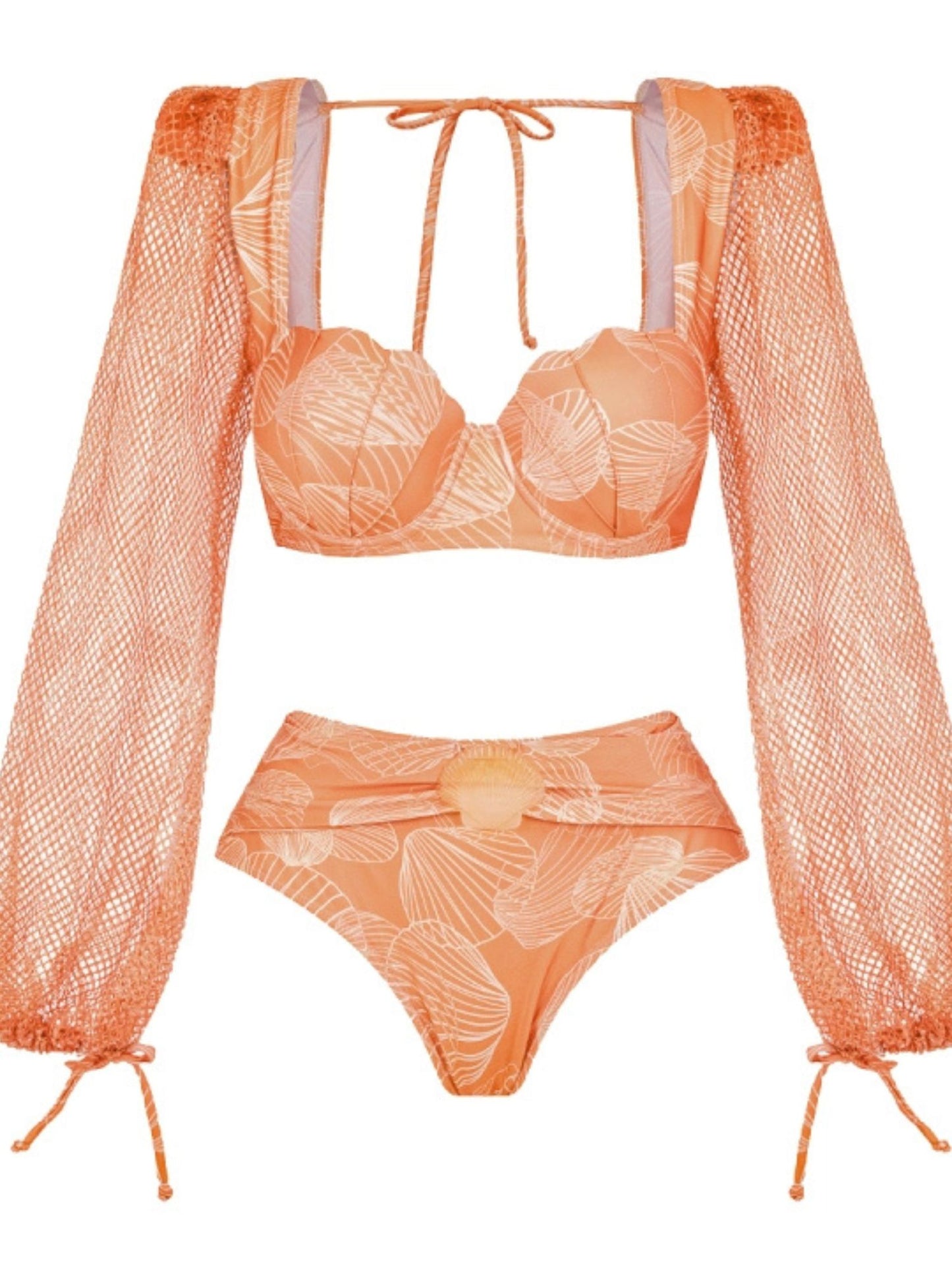 Peach Shell Bikini Set With Skirt