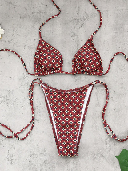 Rust Printed Triangle Bikini Set