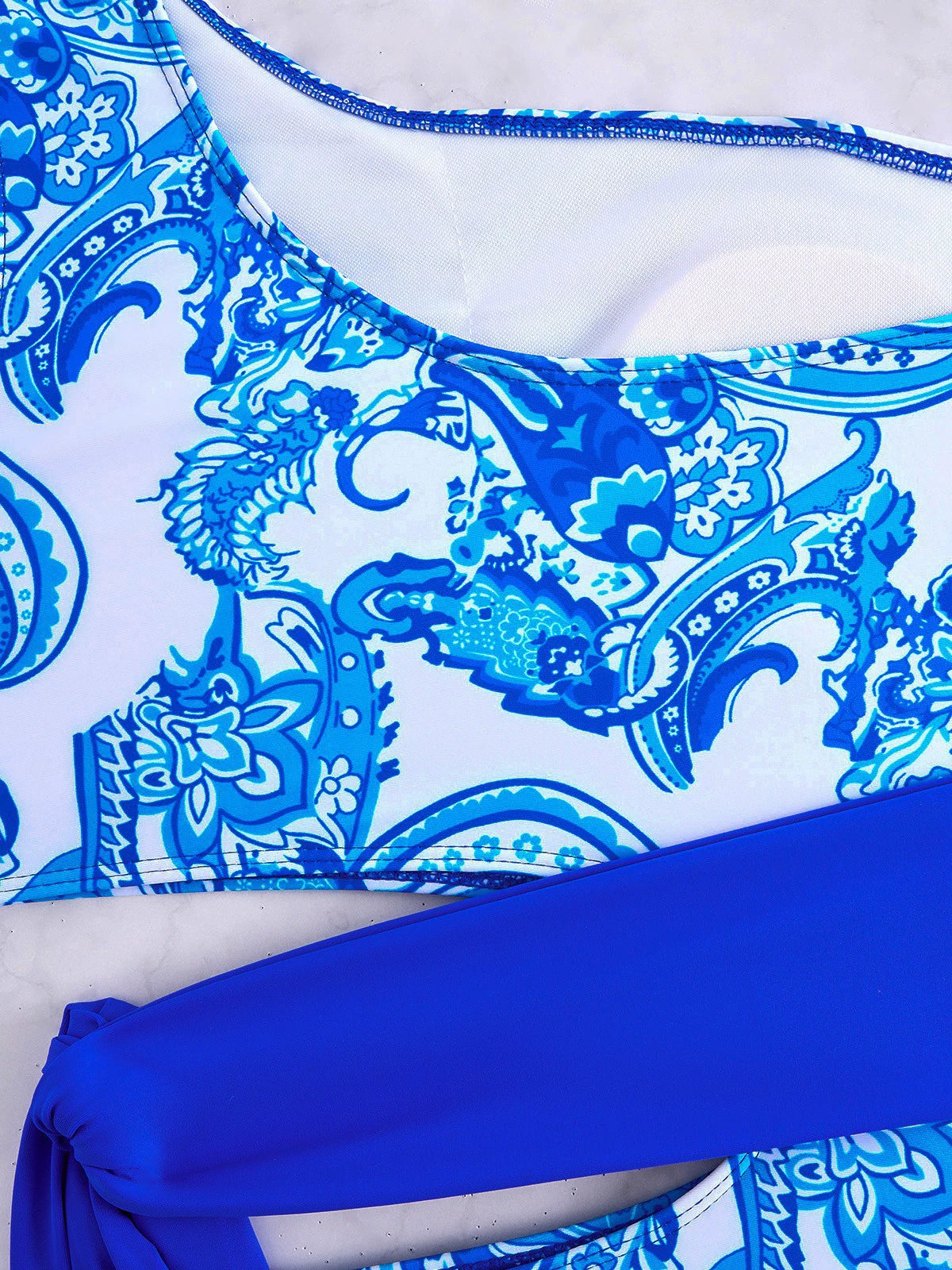 Blue Paisley One-Shoulder Cut-Out Monokini
