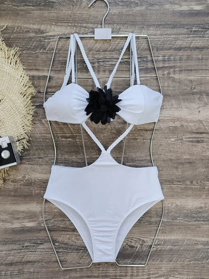 White Floral Cut-Out Monokini