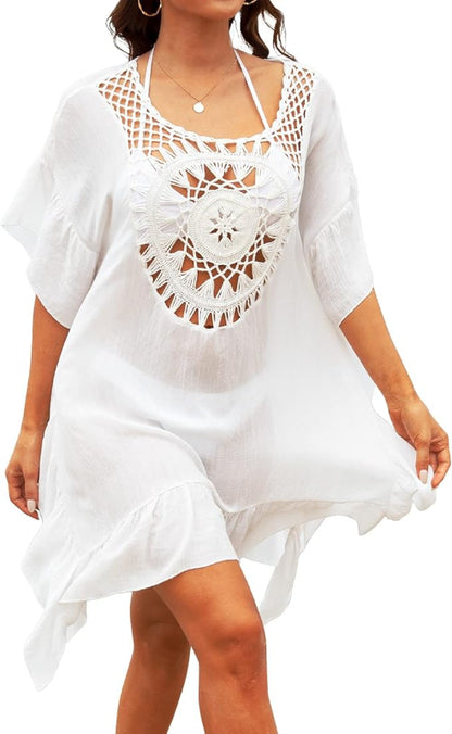 White Sunburst Boho Beach Cover-Up