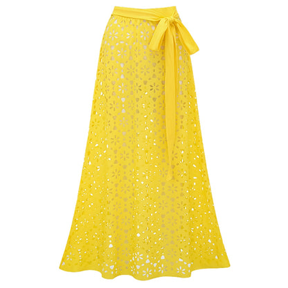 Yellow Floral Cutwork Monokini With Sarong