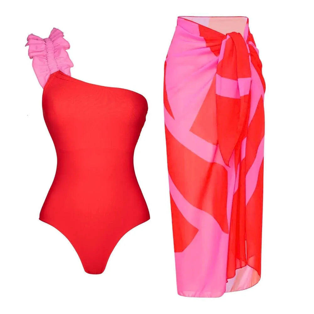 Red Ruffle Strap Swimsuit