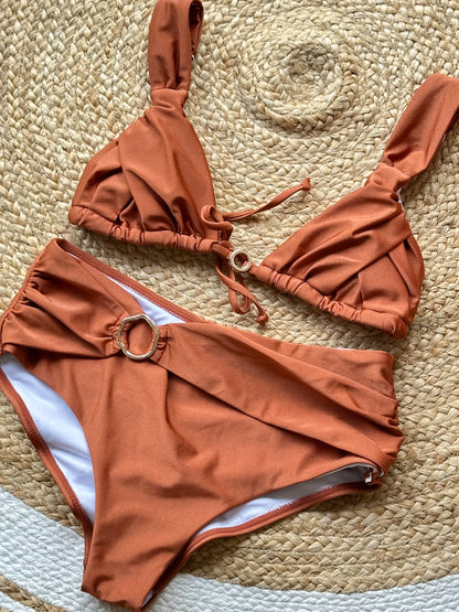 Chocolate Brown Ring Detail Bikini Set