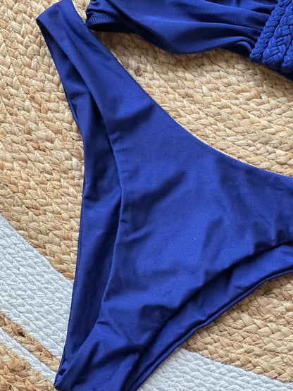 Navy Blue Ruched Halter Bikini Set