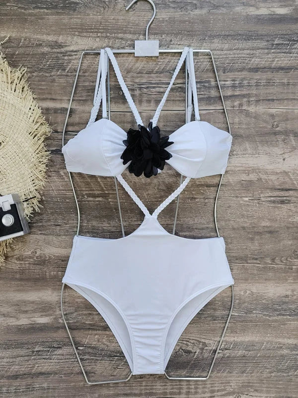 Braided Strap Cutout One-Piece Swimsuit – White Monokini