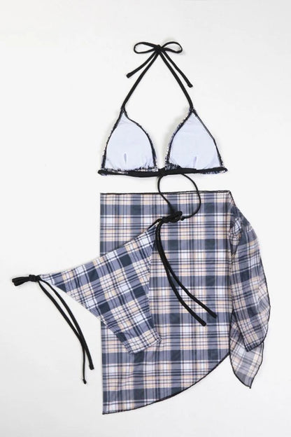 Grey Plaid Triangle Bikini Set