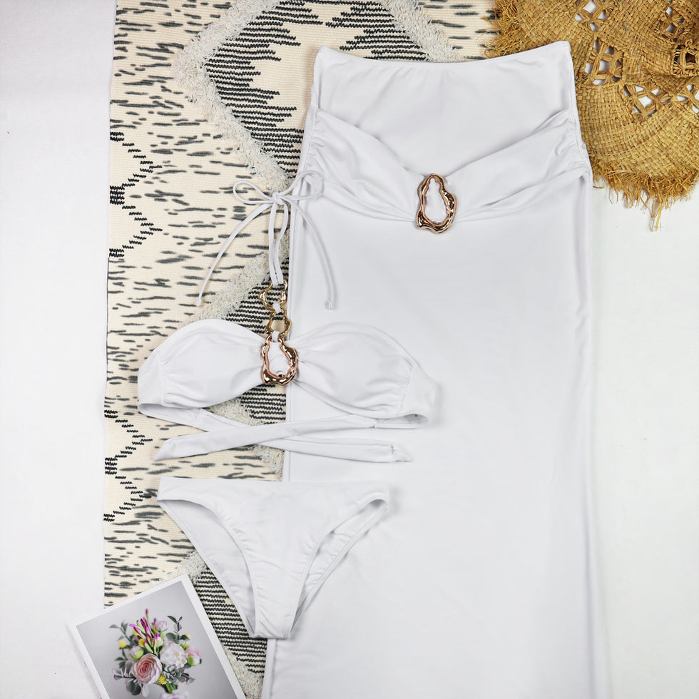 White Halter Bikini & Maxi Skirt Set