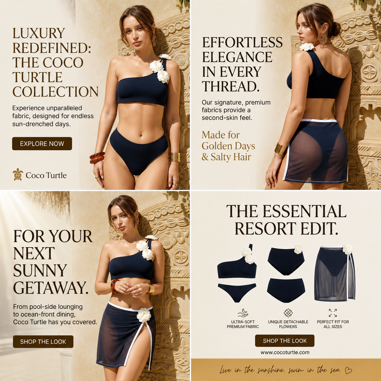 Black 3D Floral Bikini Set with Mesh Skirt